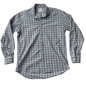 Billy Reid Standard Cut Plaid Oxford‎ Button Down Oxford White Blue Shirt M